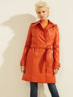Brown Multicolor Guess Felicia Leather Trench Women's Coats | 5479-VBYCP