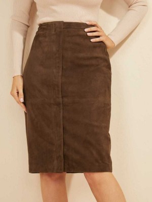 Brown Multicolor Guess Influential Suede Women's Skirts | 0538-FPUIK