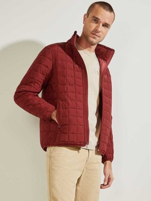 Burgundy Guess Active Nylon Puffer Men's Jackets | 8631-SFGXY