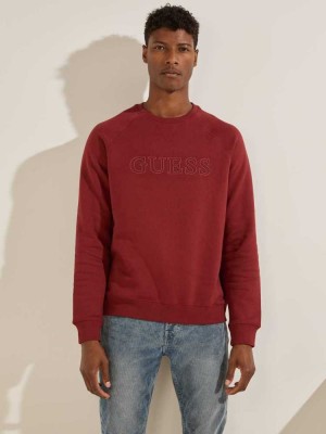 Burgundy Guess Aldwin Crewneck Men's Sweatshirt | 8965-BXGZT