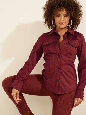 Burgundy Guess Daisy Women's Shirts | 8374-ASRCQ