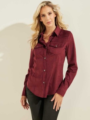 Burgundy Guess Daisy Women's Shirts | 8526-XSPVN