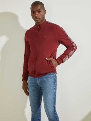 Burgundy Guess Eco Arlo Logo Tape Men's Jackets | 5390-ICFXR