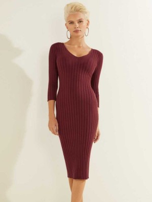 Burgundy Guess Gisele Women's Dresses | 3018-KLJDU