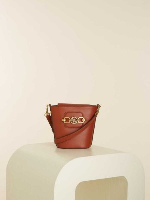 Burgundy Guess Hensely Bucket Women's Crossbodies | 8396-SITUC