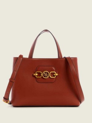 Burgundy Guess Hensely Girlfriend Women's Satchels | 8540-JPDLV