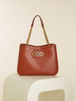 Burgundy Guess Hensely Girlfriend Women's Totes | 1592-STGDI