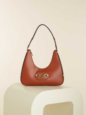 Burgundy Guess Hensely Hobo Women's Shoulder Bags | 1805-LMOBJ