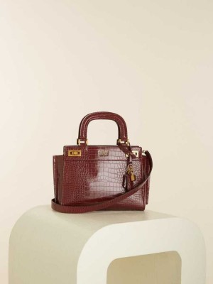 Burgundy Guess Katey Croc Luxury Women's Satchels | 3962-HUELF