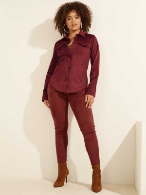 Burgundy Guess Maya Faux-Suede Women's Leggings | 3042-LCOKS