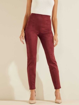 Burgundy Guess Maya Faux-Suede Women's Leggings | 0493-UDHAJ