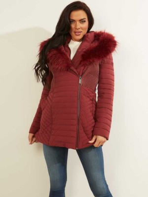 Burgundy Guess Oxana Quilted Women's Jackets | 3097-RPAIS