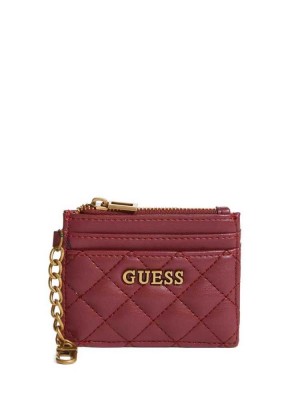Burgundy Guess Quilted Card Holder Women's Wallets | 1369-JNWFV