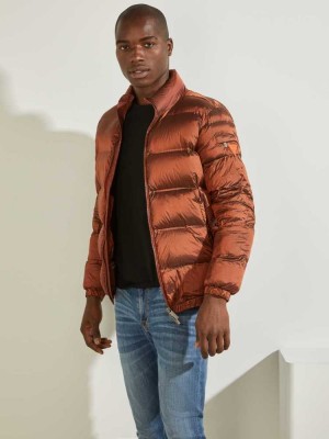 Burgundy Guess Quilted Puffer Men's Jackets | 8623-NJSHW