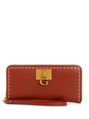 Burgundy Guess Stephi Large Zip-Around Women's Wallets | 7960-MIEUK