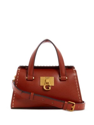 Burgundy Guess Stephi Mini Women's Satchels | 8406-QALGJ