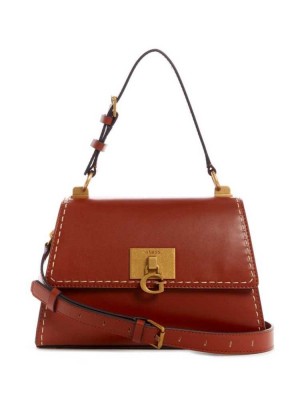 Burgundy Guess Stephi Top-Handle Women's Shoulder Bags | 0695-BPUVE