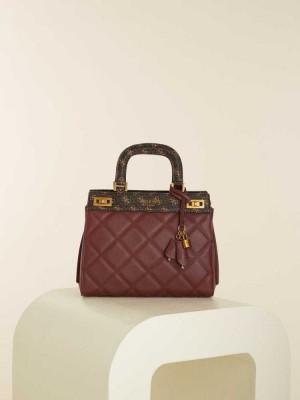 Burgundy Multicolor Guess Katey Quilted Luxury Women's Satchels | 4516-WGLKI