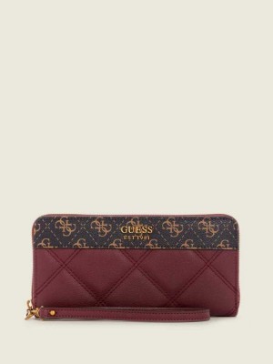 Burgundy Multicolor Guess Katey Quilted Zip-Around Women's Wallets | 8675-GAECU