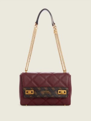 Burgundy Multicolor Guess Katey Quilted Women's Shoulder Bags | 8650-YLABX