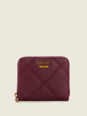 Burgundy Multicolor Guess Katey Small Zip-Around Women's Wallets | 2578-UXBAH
