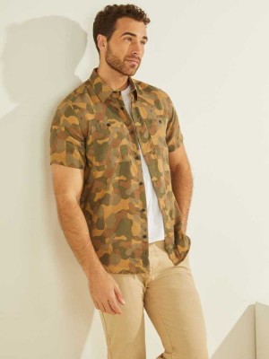 Camo Guess Crafted Camo Men's Shirts | 1462-HBDLK