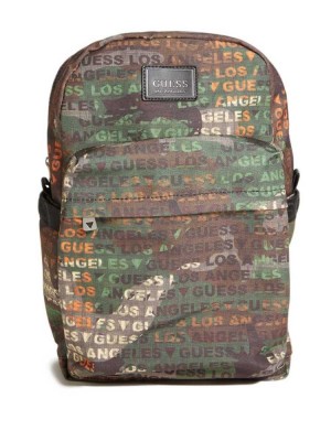 Camo Multicolor Guess Elvis Men's Backpacks | 7148-ETCIM