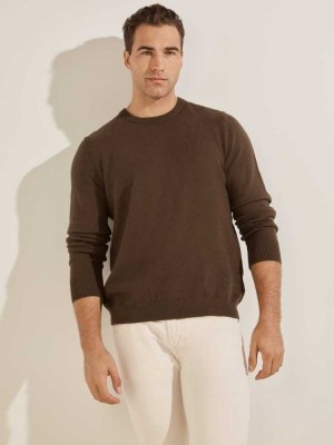 Chocolate Brown Guess Eco Liam Crew Men's Sweaters | 1659-GWUYM