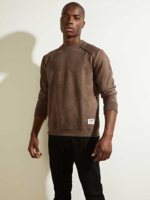 Chocolate Brown Guess Newton Fleece Pullover Men's Sweatshirt | 3672-ZTJAY