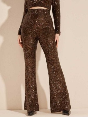 Chocolate Guess Moonlight Sequin Women's Pants | 9485-MCHZW