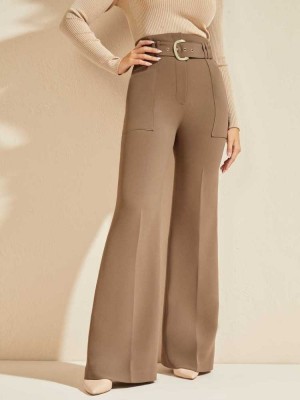 Coffee Guess Wixson Wide Leg Women's Pants | 9152-NJKWG