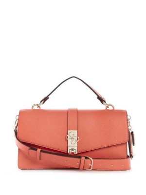 Coral Guess Albury Top-Handle Flap Women's Crossbodies | 5362-FCPZR