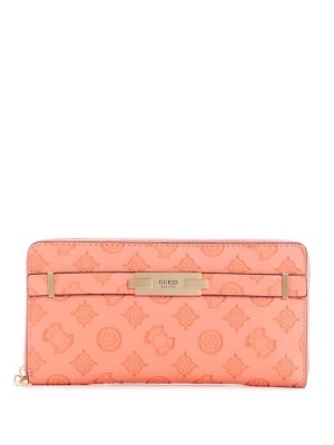 Coral Guess Bea Check Organizer Women's Wallets | 9230-VRWCH