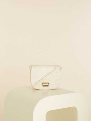 Cream Guess Crocodile Saddle Women's Handbags | 1254-BJKGU