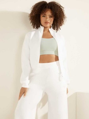 Cream Guess Cropped Scuba Logo Zip-up Women's Jackets | 6120-XIDME