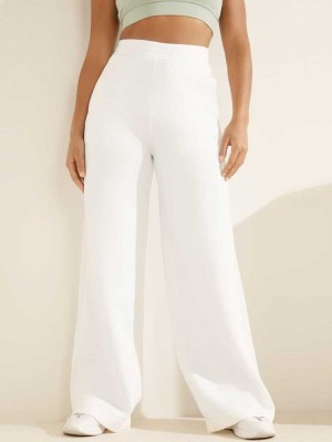 Cream Guess Eco Logo Tape Scuba Wide-Leg Women's Pants | 6857-QWFMG