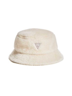 Cream Guess Faux-Fur Bucket Women's Hats | 0146-LMIXD
