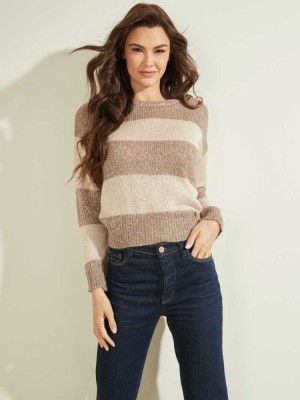 Cream Guess Lorraine Stripe Alpaca-Blend Women's Sweaters | 8326-EPKTM