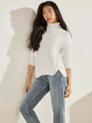 Cream White Guess Doni Turtleneck Women's Sweaters | 1275-NYHWQ