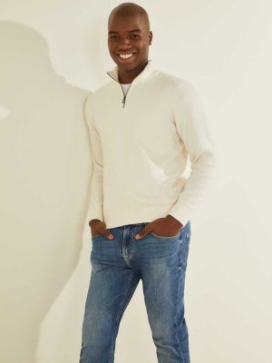 Cream White Guess Esmere Wool-Blend Zip Men's Sweaters | 6297-CEOTU
