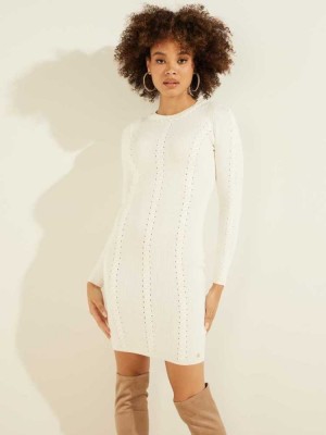 Cream White Guess Letitia Suede Laced Women's Dresses | 6512-BGURE