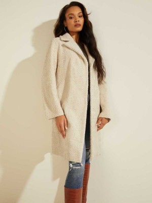 Cream White Guess Manuela Reversible Women's Coats | 6829-NHJSP