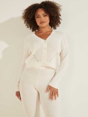 Cream White Guess Serena Cable Knit Women's Cardigan | 1726-PBGRT