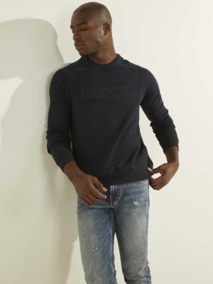 Dark Blue Guess Aldwin Crewneck Men's Sweatshirt | 7928-IQJOS