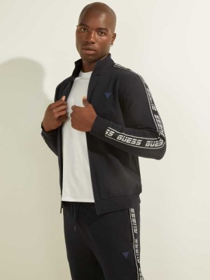 Dark Blue Guess Eco Arlo Logo Tape Men's Jackets | 9608-TKUVB