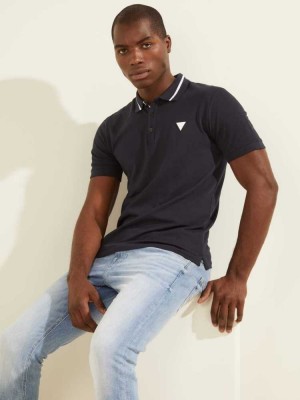 Dark Blue Guess Eco Lyle Men's Polo Shirts | 5632-ZMSNX