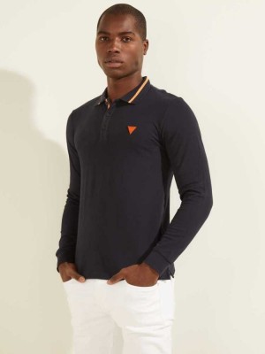 Dark Blue Guess Eco Stu Men's Polo Shirts | 8450-HUGOF