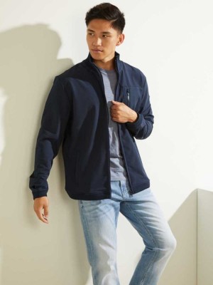 Dark Blue Guess Explorer Zip-Up Men's Jackets | 5603-PTYKC