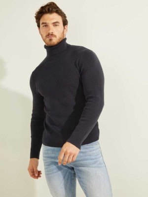 Dark Blue Guess Liam Ribbed Men's Sweaters | 4729-DWGJX