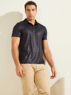 Dark Blue Guess Mason Shine Men's Polo Shirts | 3506-PILBR